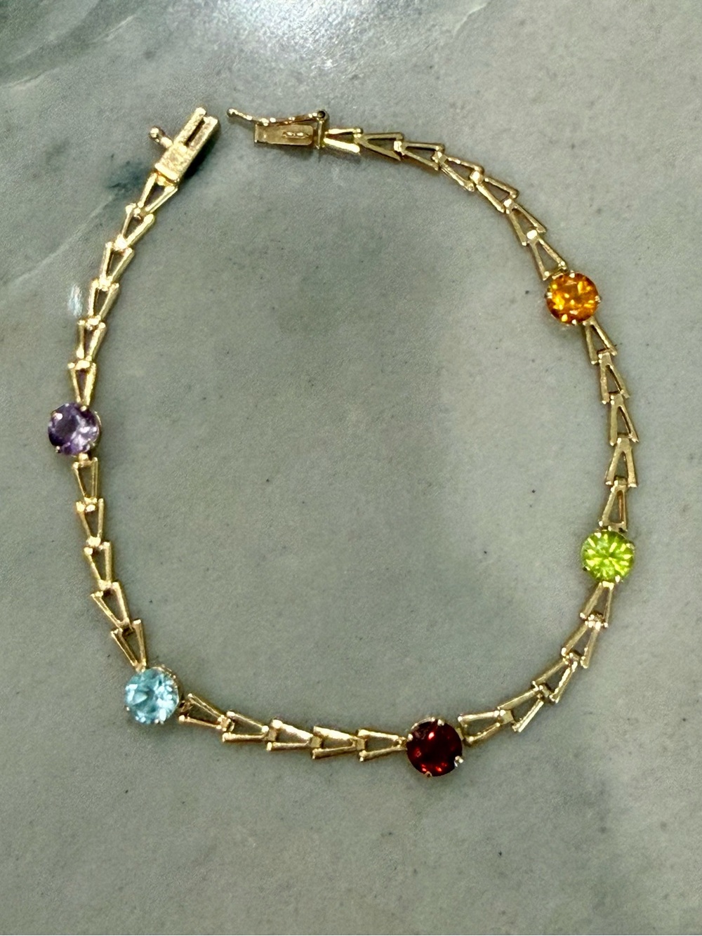 14K Yellow Gold and Multi color Gem Bracelet